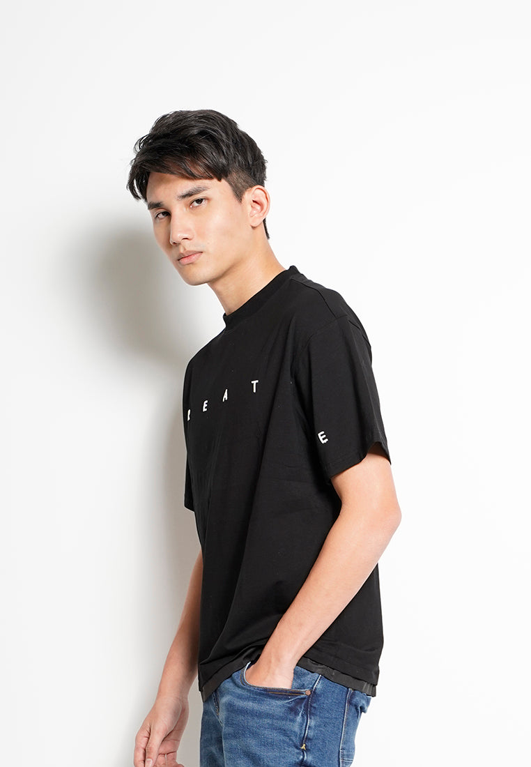 Men Oversized Short-Sleeve Fashion Tee - Black - H0M735