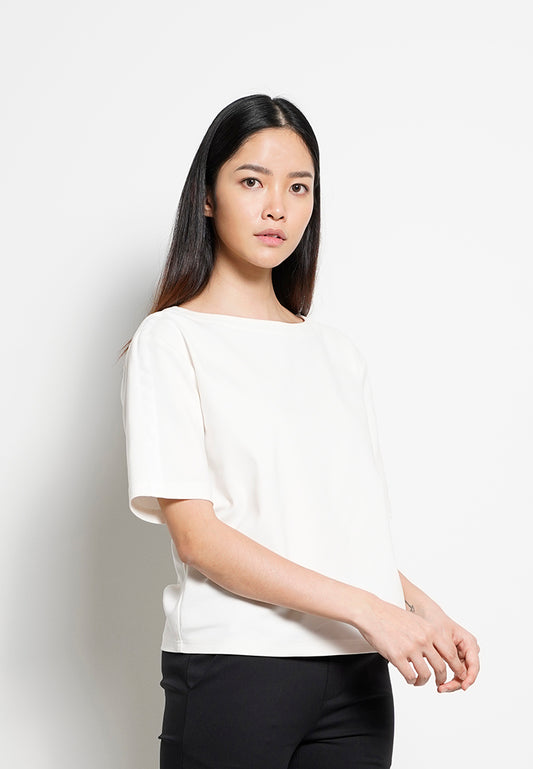 Women Grosgrain Short-Sleeve Blouse - White - H0W759