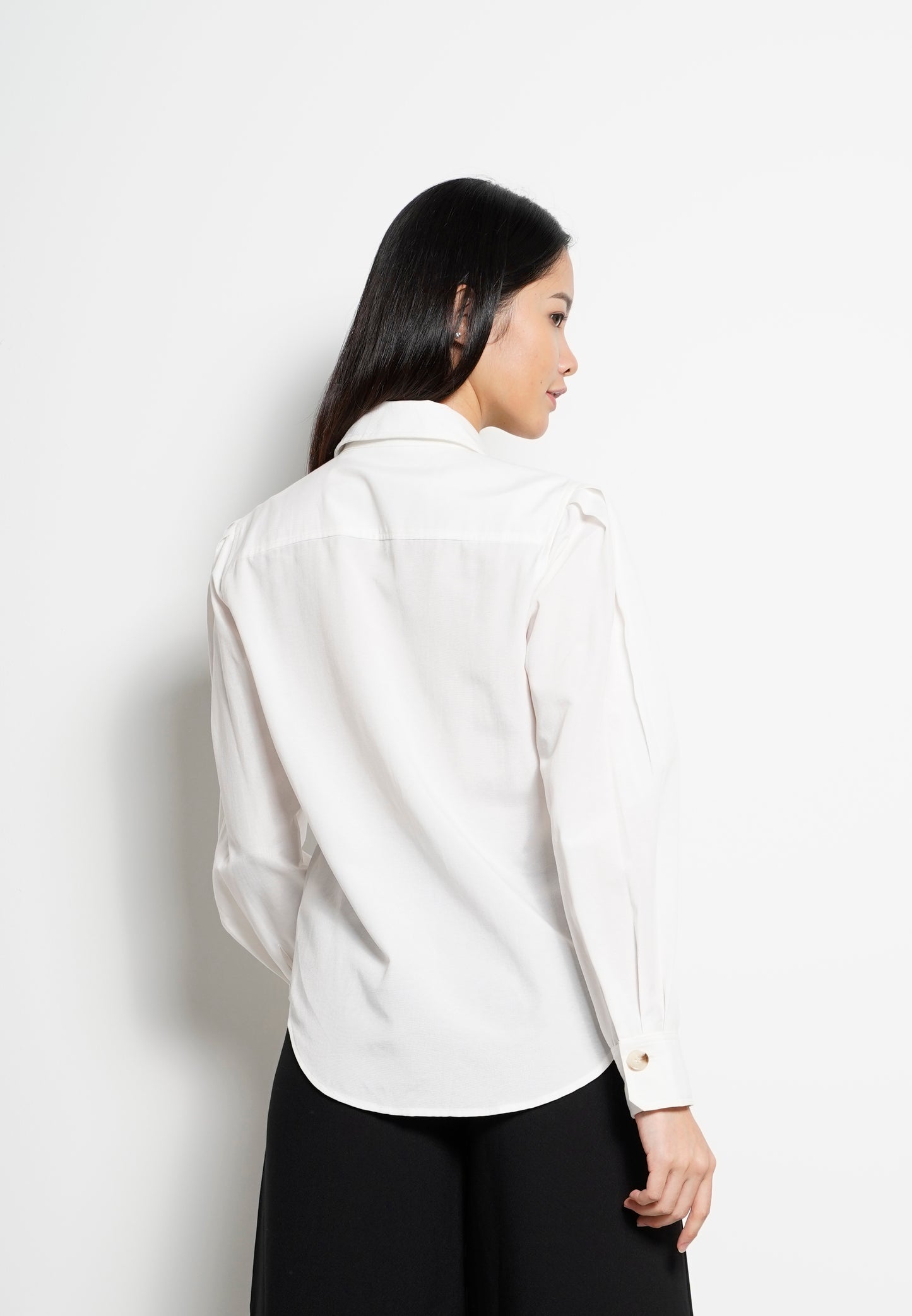 Women Pleated Long-Sleeve Shirt - White - H0W822