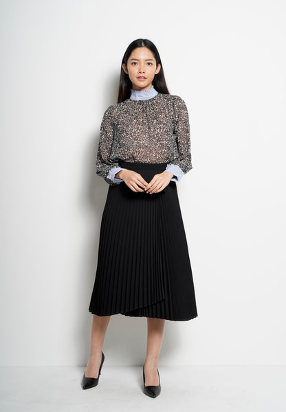 Women Pleated Long Skirt  - Black - H0W754