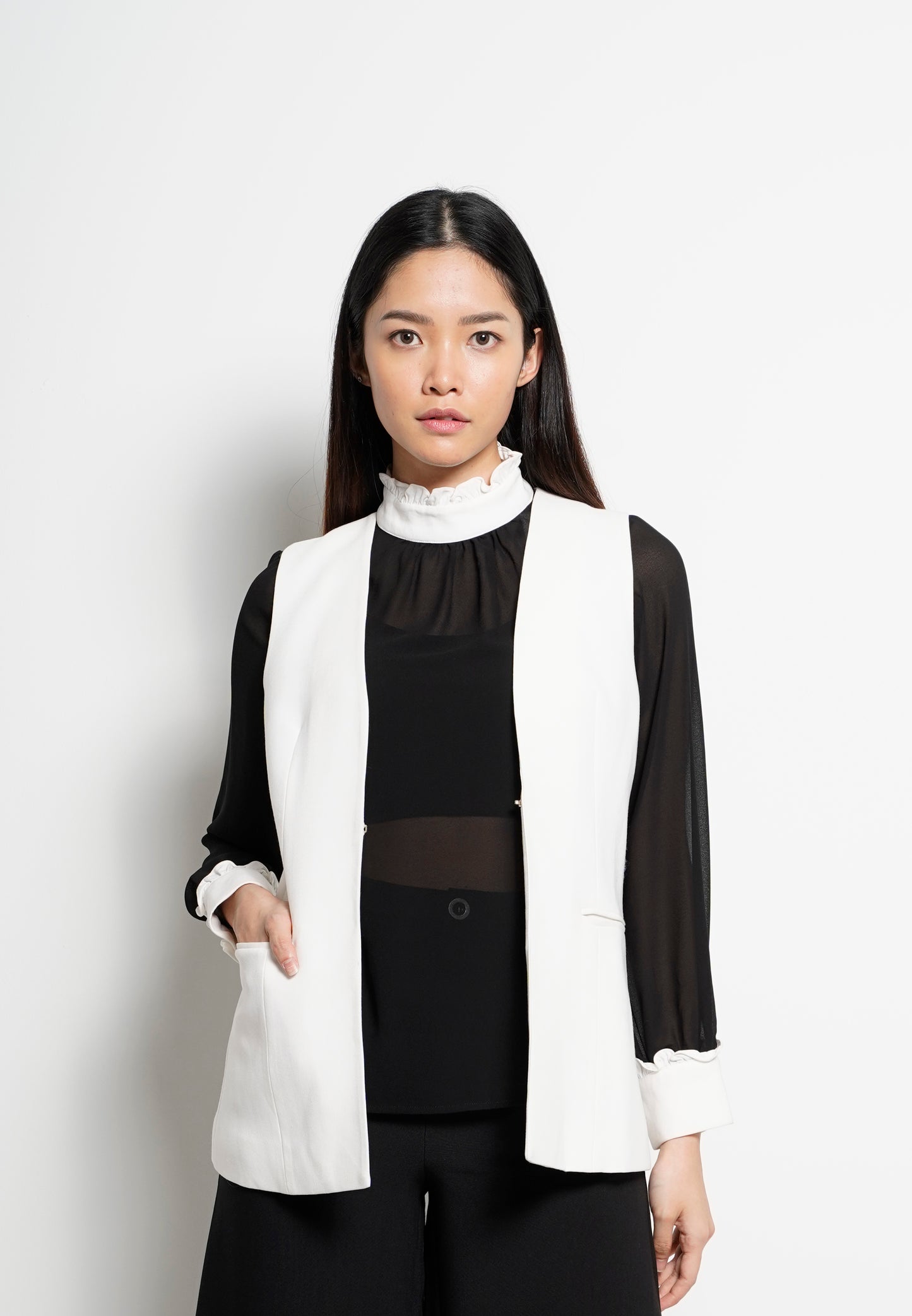 Women Vest Coat - White - H0W757