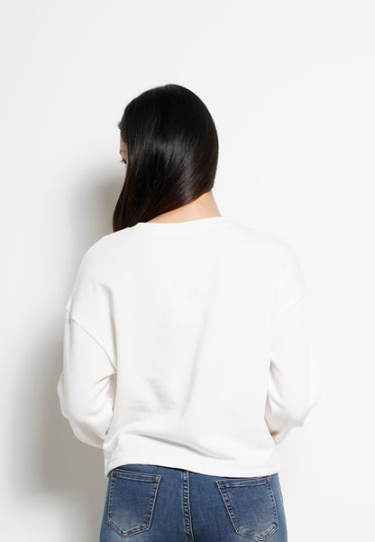 Women Round Neck Long-Sleeve Sweatshirt  - White - H0W830