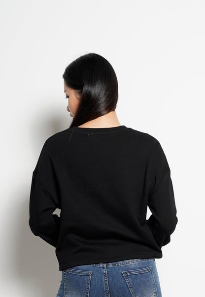 Women Round Neck Long-Sleeve Sweatshirt - Black - H0W831