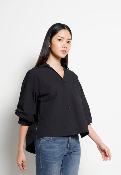 Women Bishop Sleeve Blouse - Black - H0W833