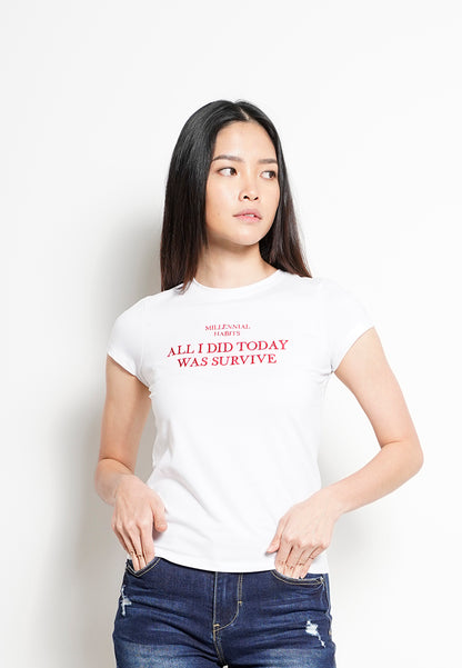 Women Short Sleeve Graphic Tee - white-H0W907