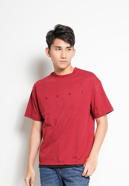 Men Oversized Short-Sleeve Fashion Tee - Dark Red - H0M736