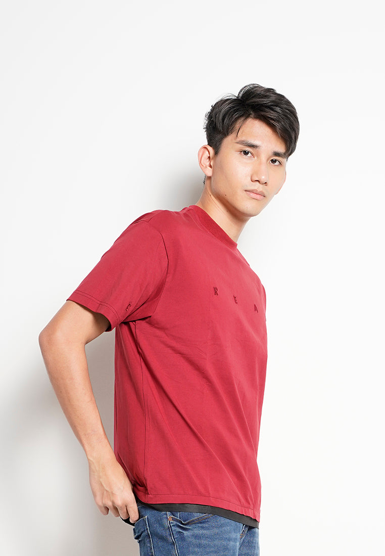 Men Oversized Short-Sleeve Fashion Tee - Dark Red - H0M736