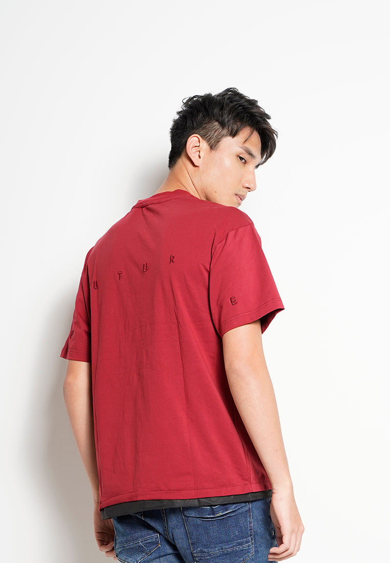 Men Oversized Short-Sleeve Fashion Tee - Dark Red - H0M736