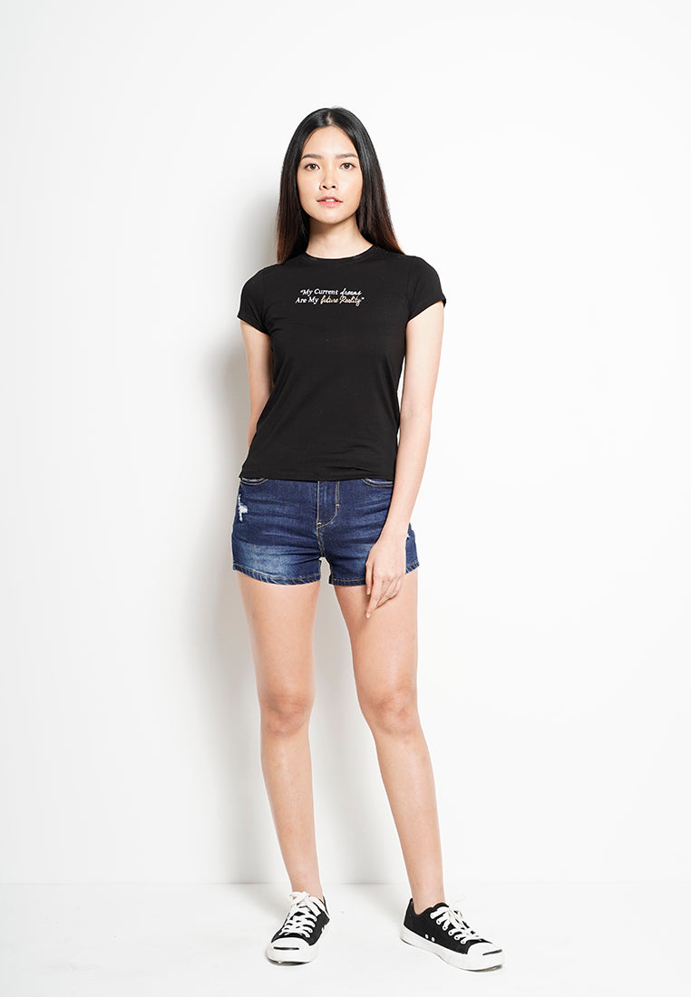 Women Short-Sleeve Graphic Tee - Black - H0W908