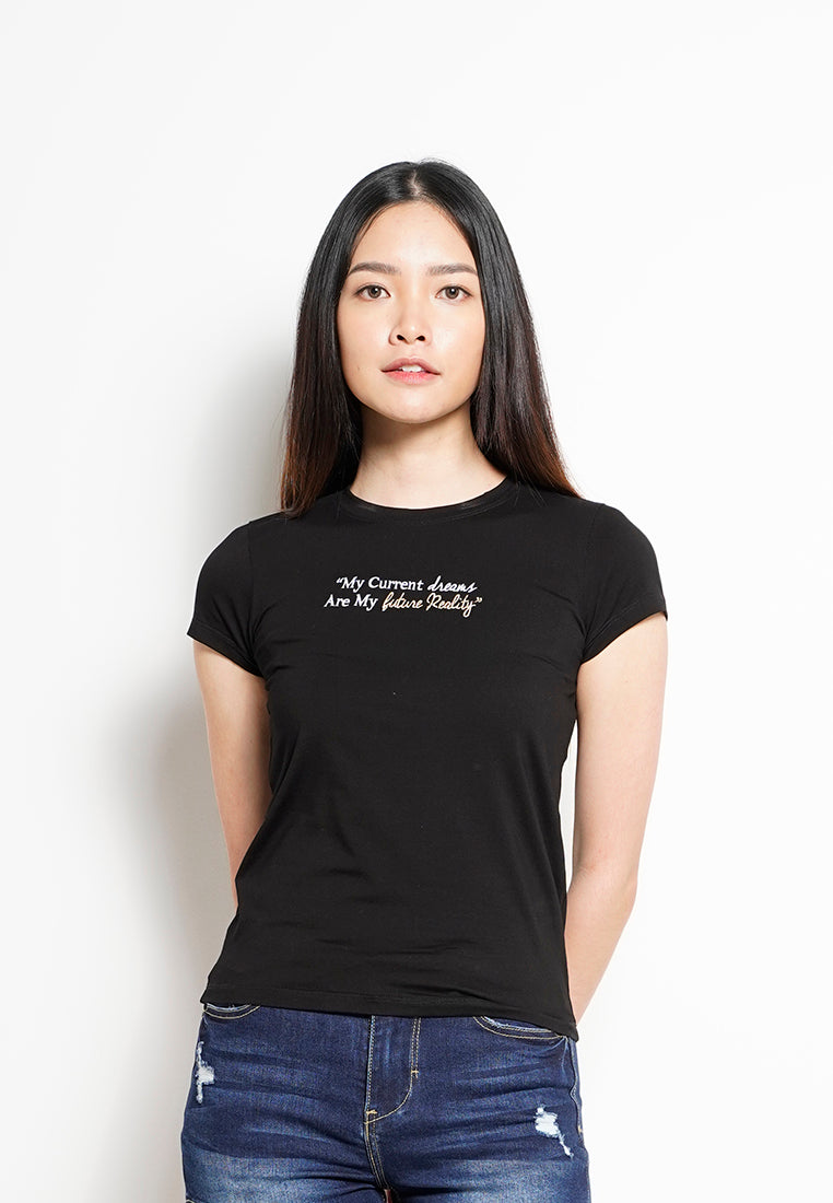 Women Short-Sleeve Graphic Tee - Black - H0W908