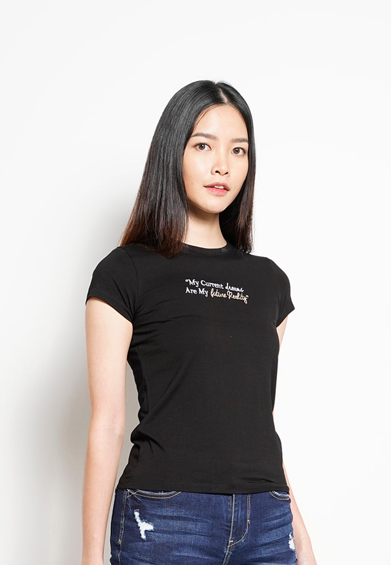 Women Short-Sleeve Graphic Tee - Black - H0W908