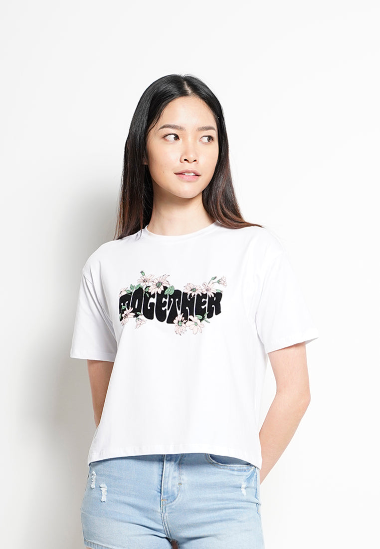 Women Short-Sleeve Fashion Tee - WHITE -  H0W798