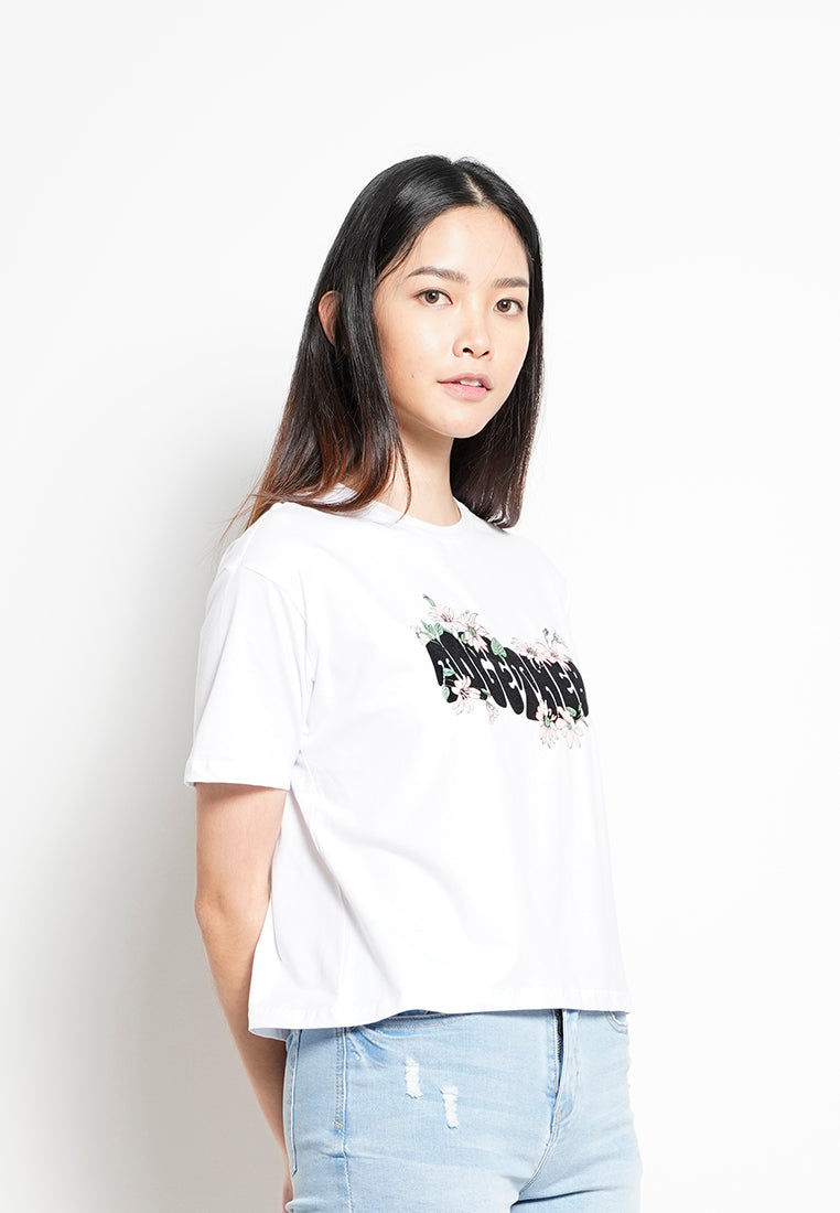 Women Short-Sleeve Fashion Tee - WHITE -  H0W798