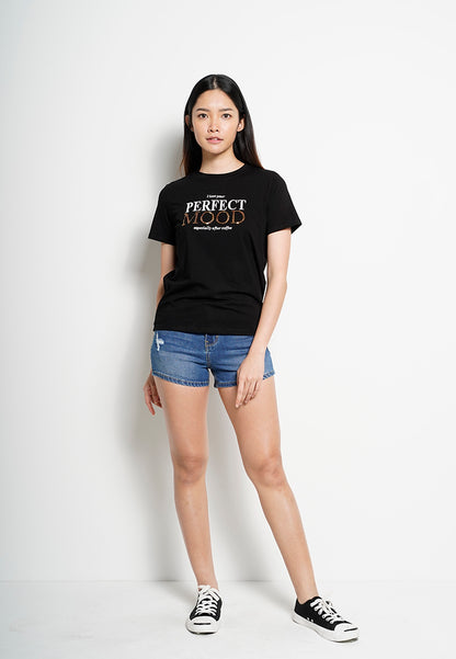 Women Short-Sleeve Graphic Tee - Black - H0W795