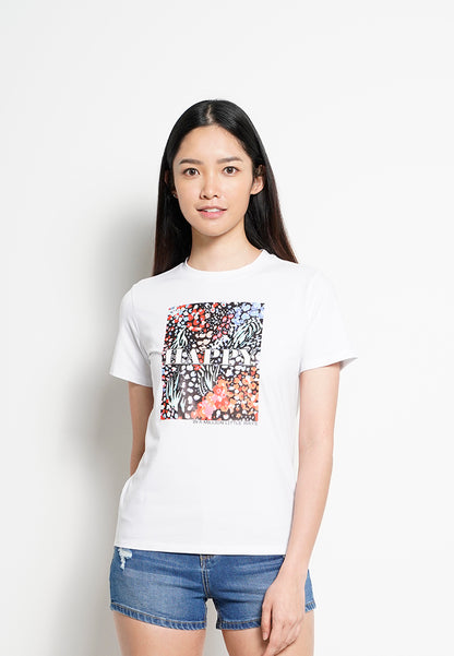 Women Short Sleeve Graphic Tee - White - H0W796