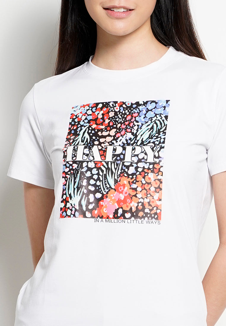 Women Short Sleeve Graphic Tee - White - H0W796