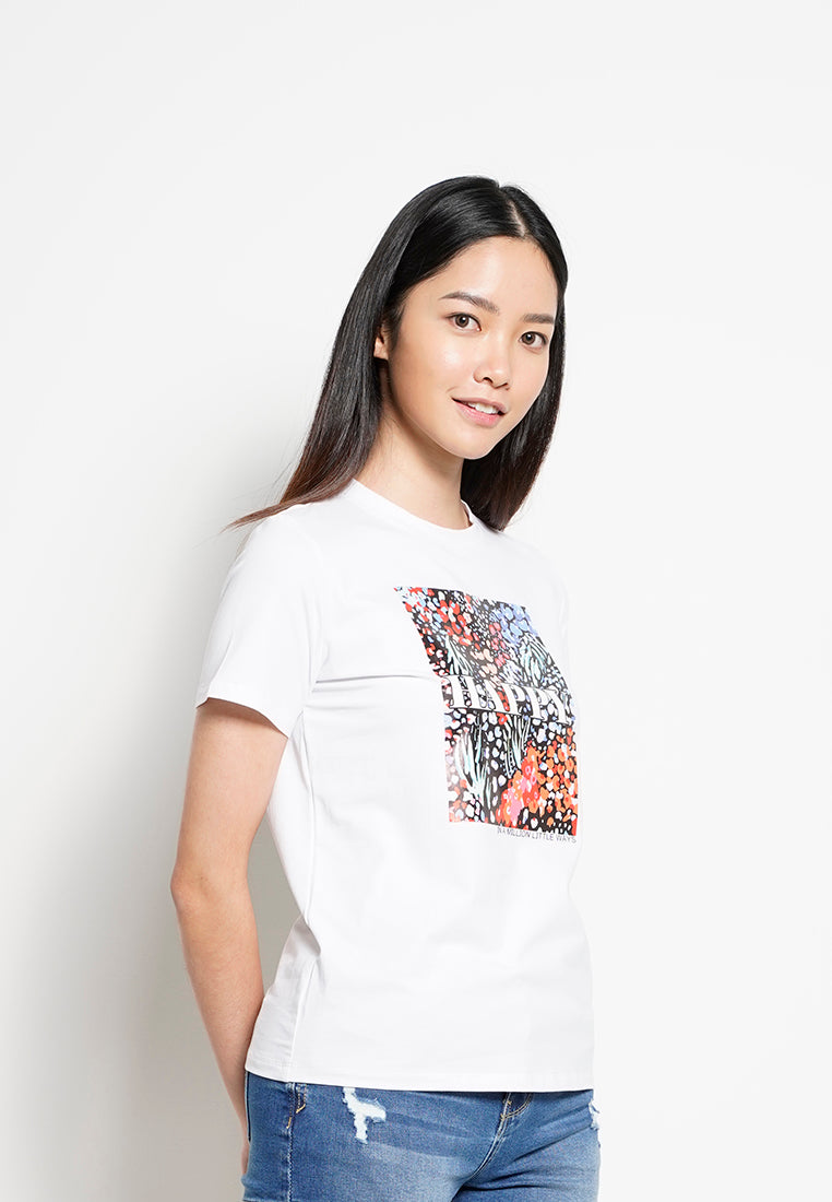 Women Short Sleeve Graphic Tee - White - H0W796