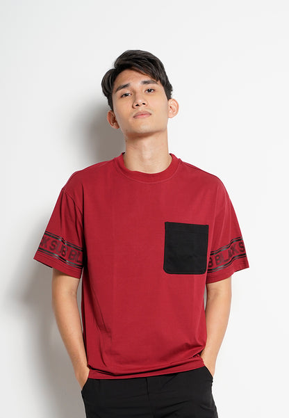 Men Oversized Short-Sleeve Fashion Tee - Dark Red - H0M733