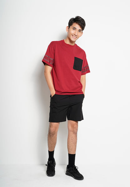 Men Oversized Short-Sleeve Fashion Tee - Dark Red - H0M733