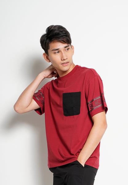 Men Oversized Short-Sleeve Fashion Tee - Dark Red - H0M733