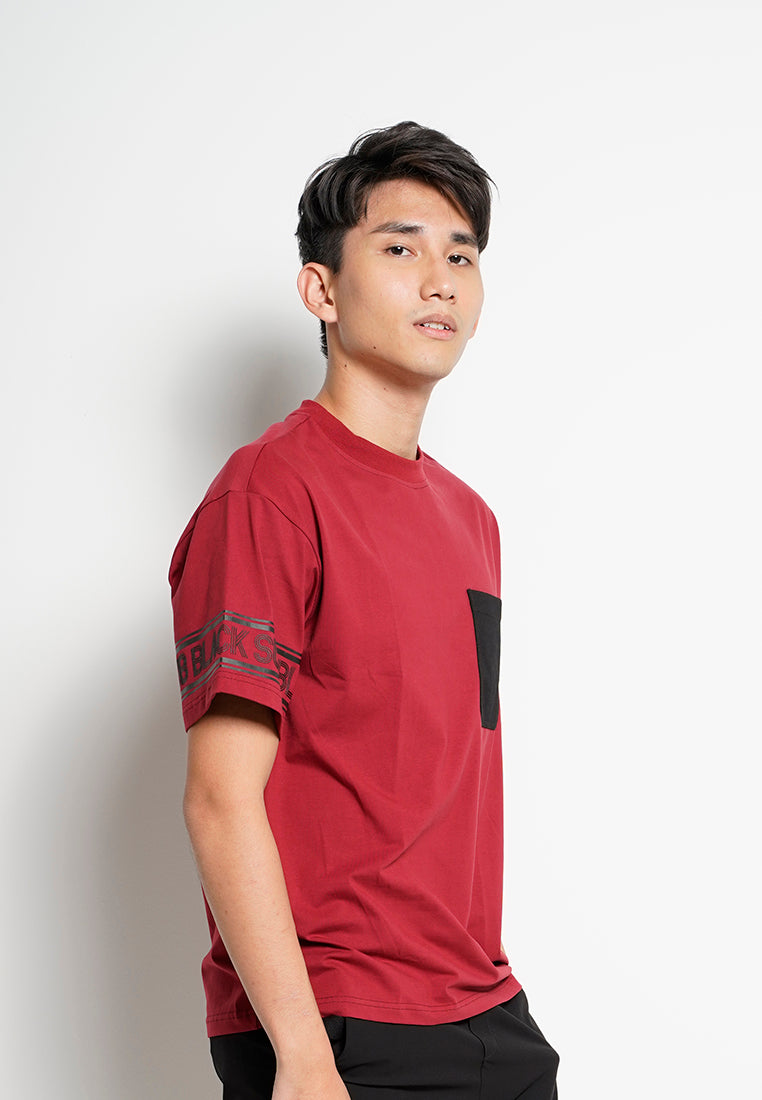 Men Oversized Short-Sleeve Fashion Tee - Dark Red - H0M733