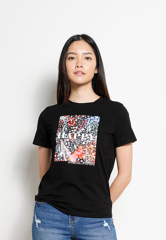 Women Short-Sleeve Graphic Tee - Black - H0W797