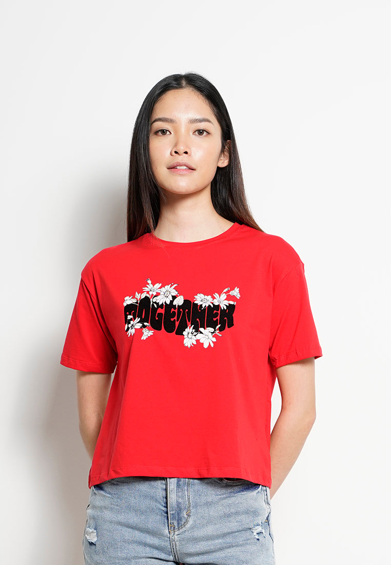 Women Short-Sleeve Fashion Tee - Red -  H0W799