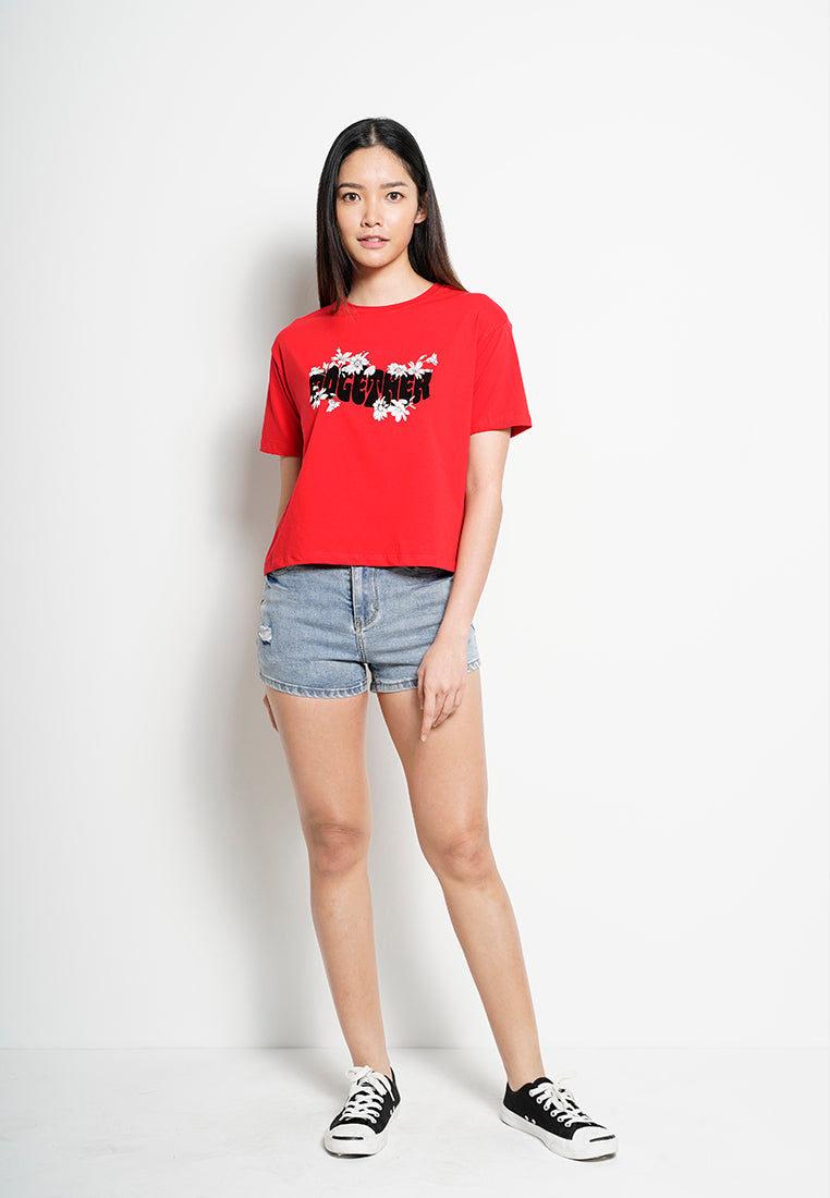 Women Short-Sleeve Fashion Tee - Red -  H0W799