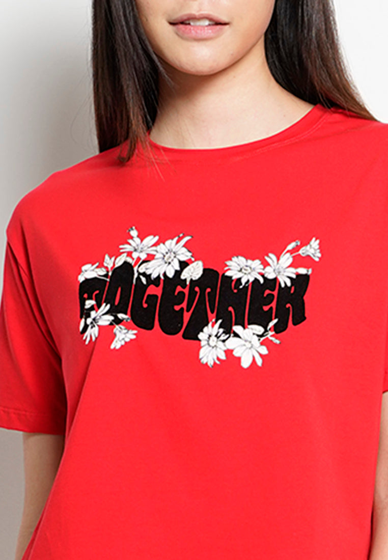 Women Short-Sleeve Fashion Tee - Red -  H0W799