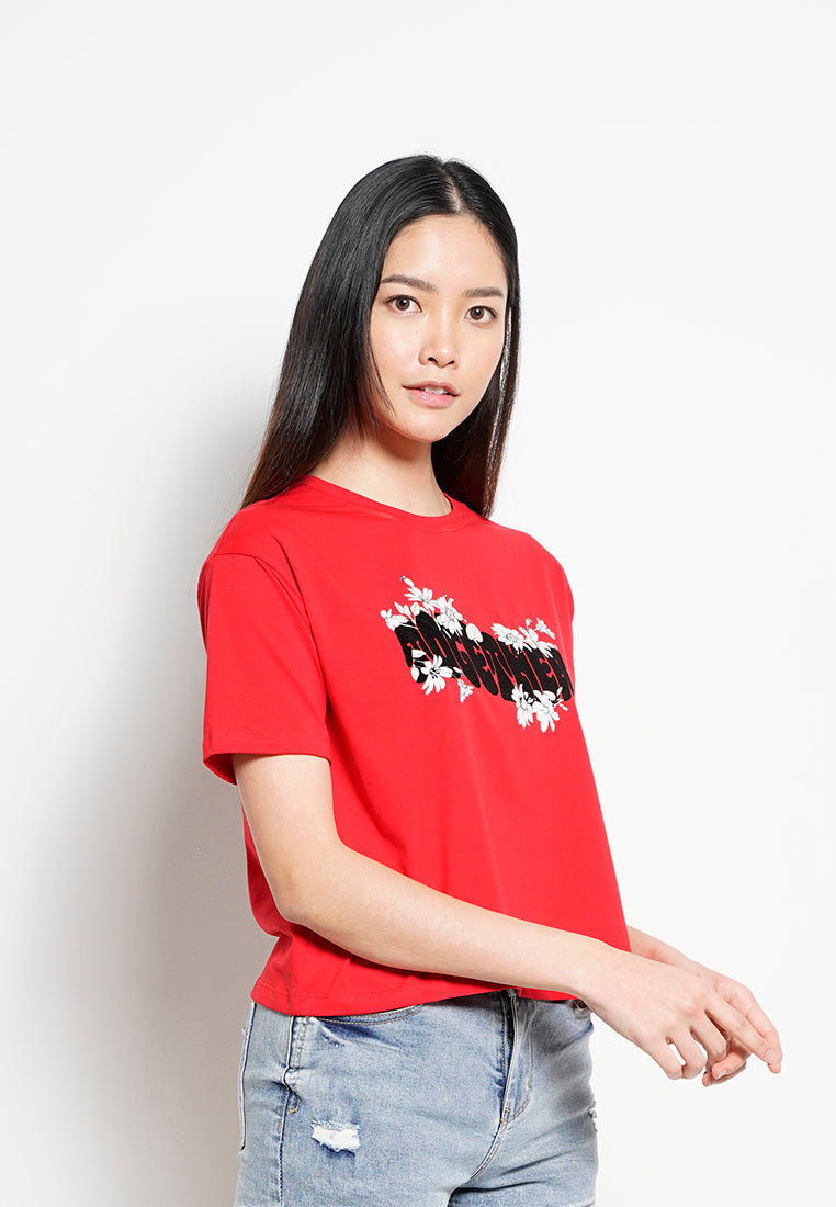 Women Short-Sleeve Fashion Tee - Red -  H0W799