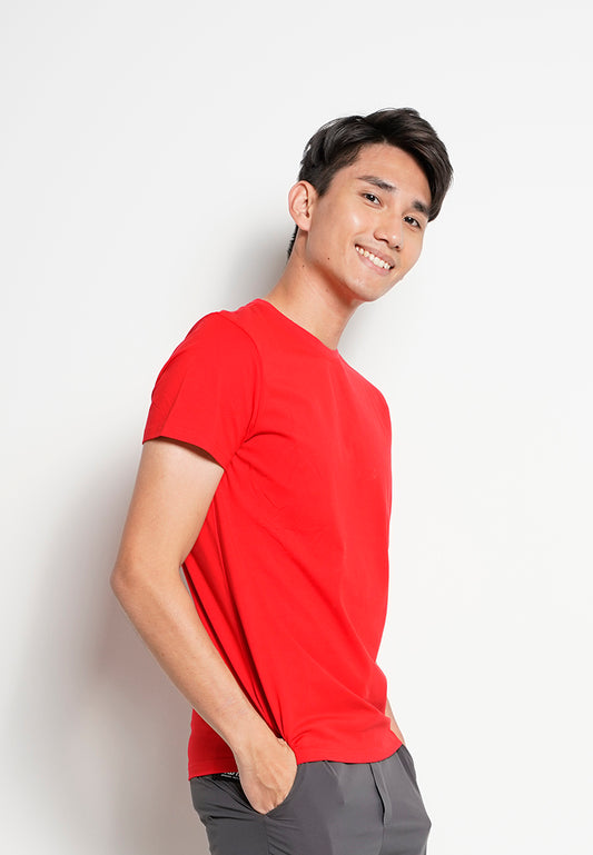 Men Short-Sleeve Basic Round Tee - Red - H0M746