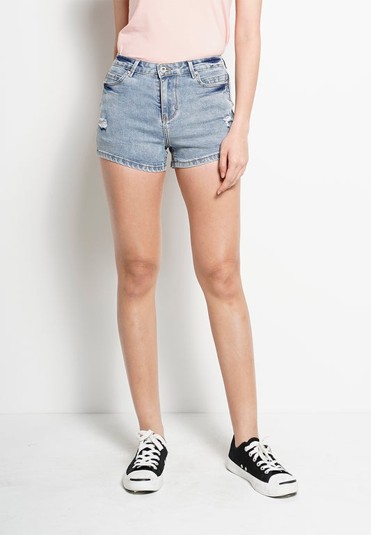 Women Ripped Short Jeans - Dark Blue - H0W921