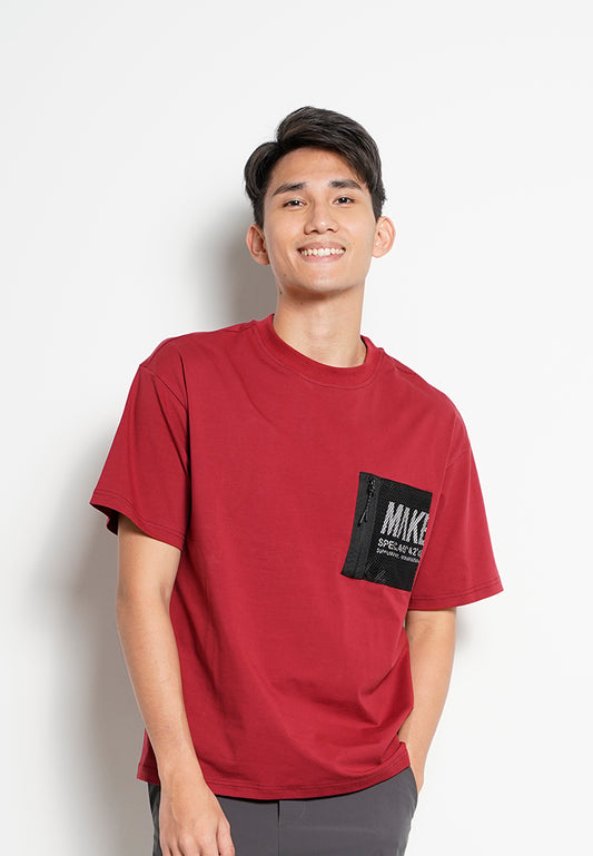 Men Oversized Short-Sleeve Fashion Round Tee - Dark Red - H0M726