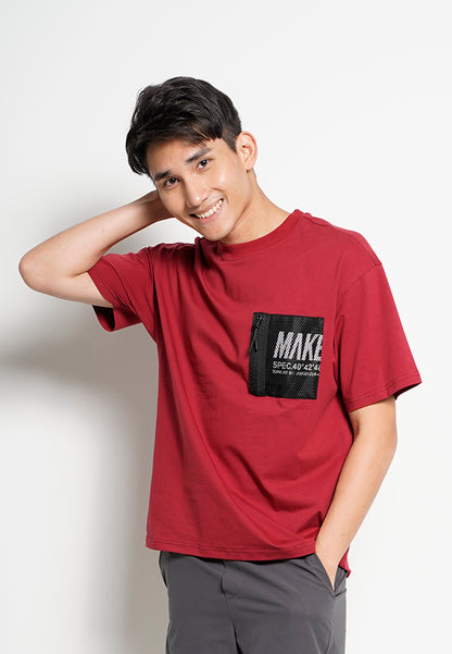 Men Oversized Short-Sleeve Fashion Round Tee - Dark Red - H0M726