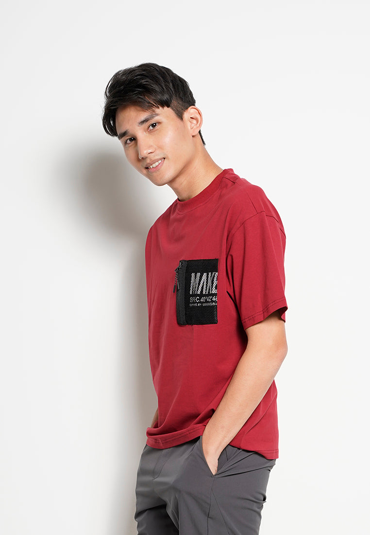 Men Oversized Short-Sleeve Fashion Round Tee - Dark Red - H0M726