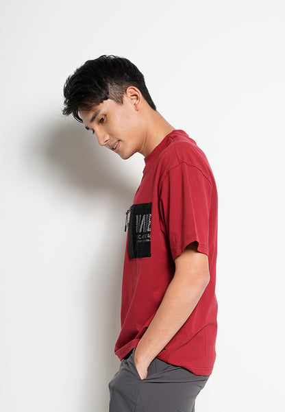 Men Oversized Short-Sleeve Fashion Round Tee - Dark Red - H0M726