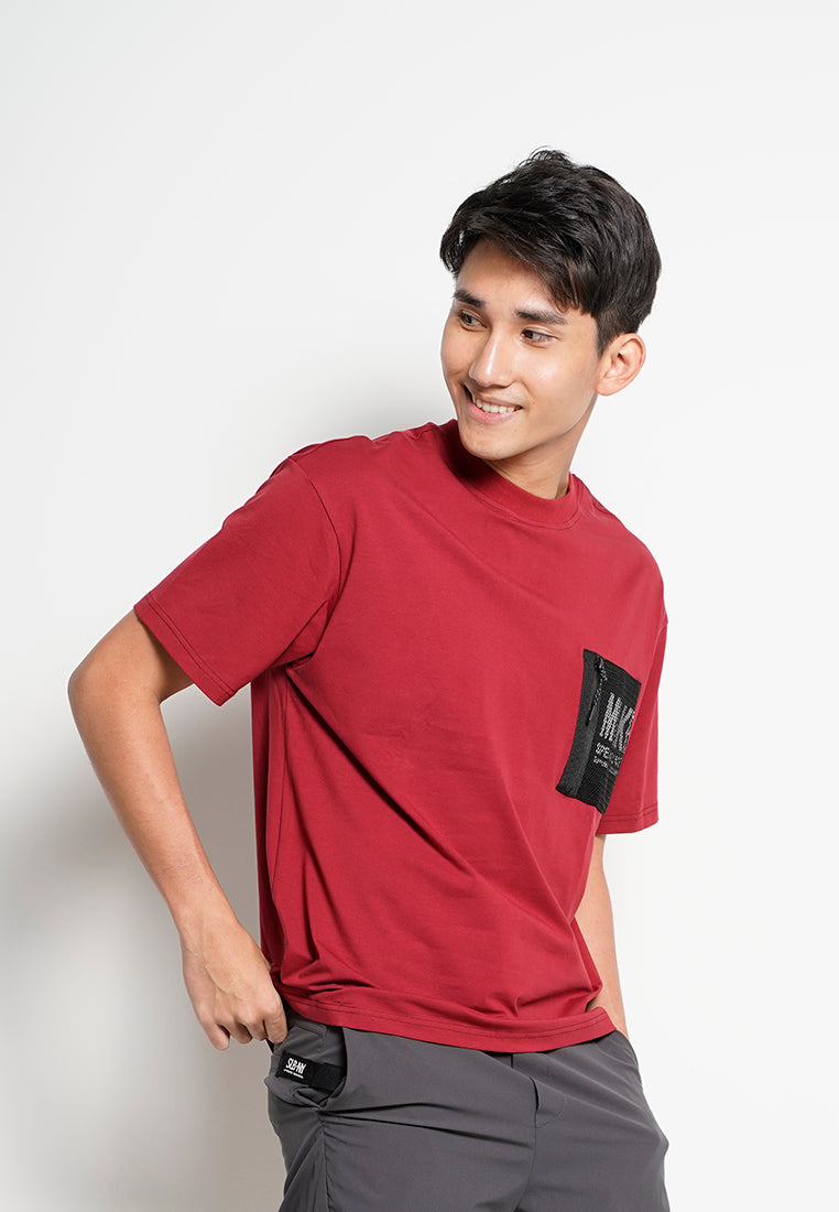 Men Oversized Short-Sleeve Fashion Round Tee - Dark Red - H0M726