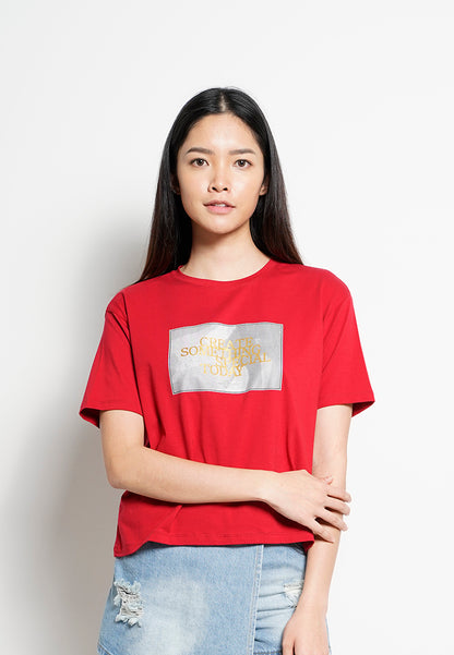 Women Short Sleeve Fashion Tee - Red -  H0W800