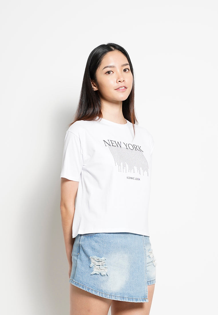 Women Short-Sleeve Fashion Tee - White - H0W910