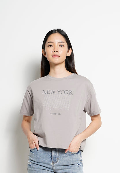 Women Short-Sleeve Fashion Tee - Grey - H0W911