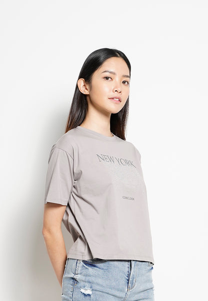 Women Short-Sleeve Fashion Tee - Grey - H0W911