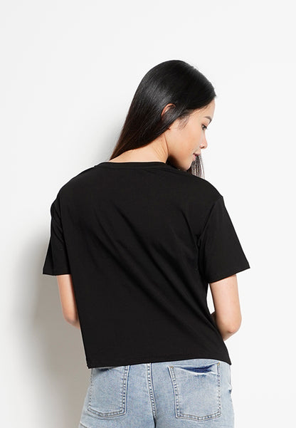 Women Short-Sleeve Fashion Tee - Black - H0W913