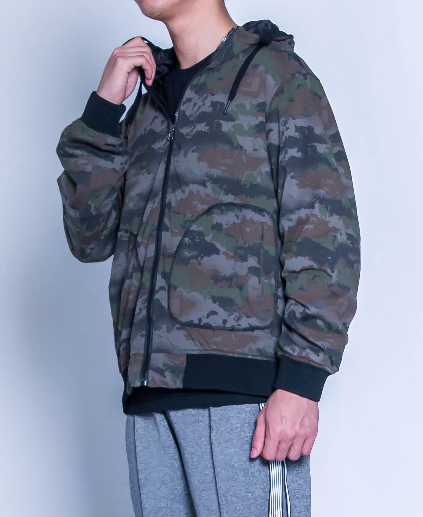 Men Reversible Hoodie Bomber Jacket - Black - H9M254