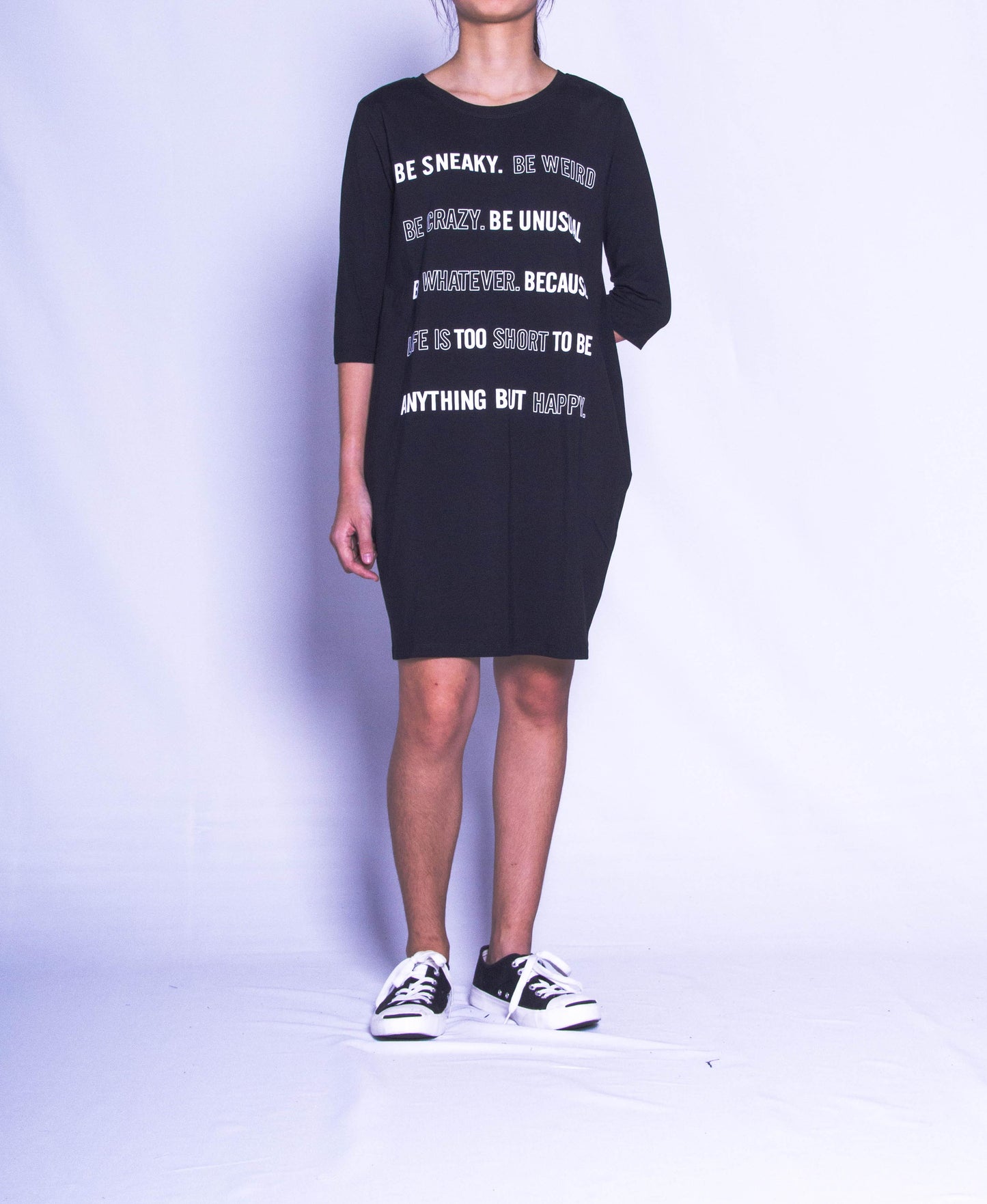 Women T-Shirt Dress - Black - H9W420