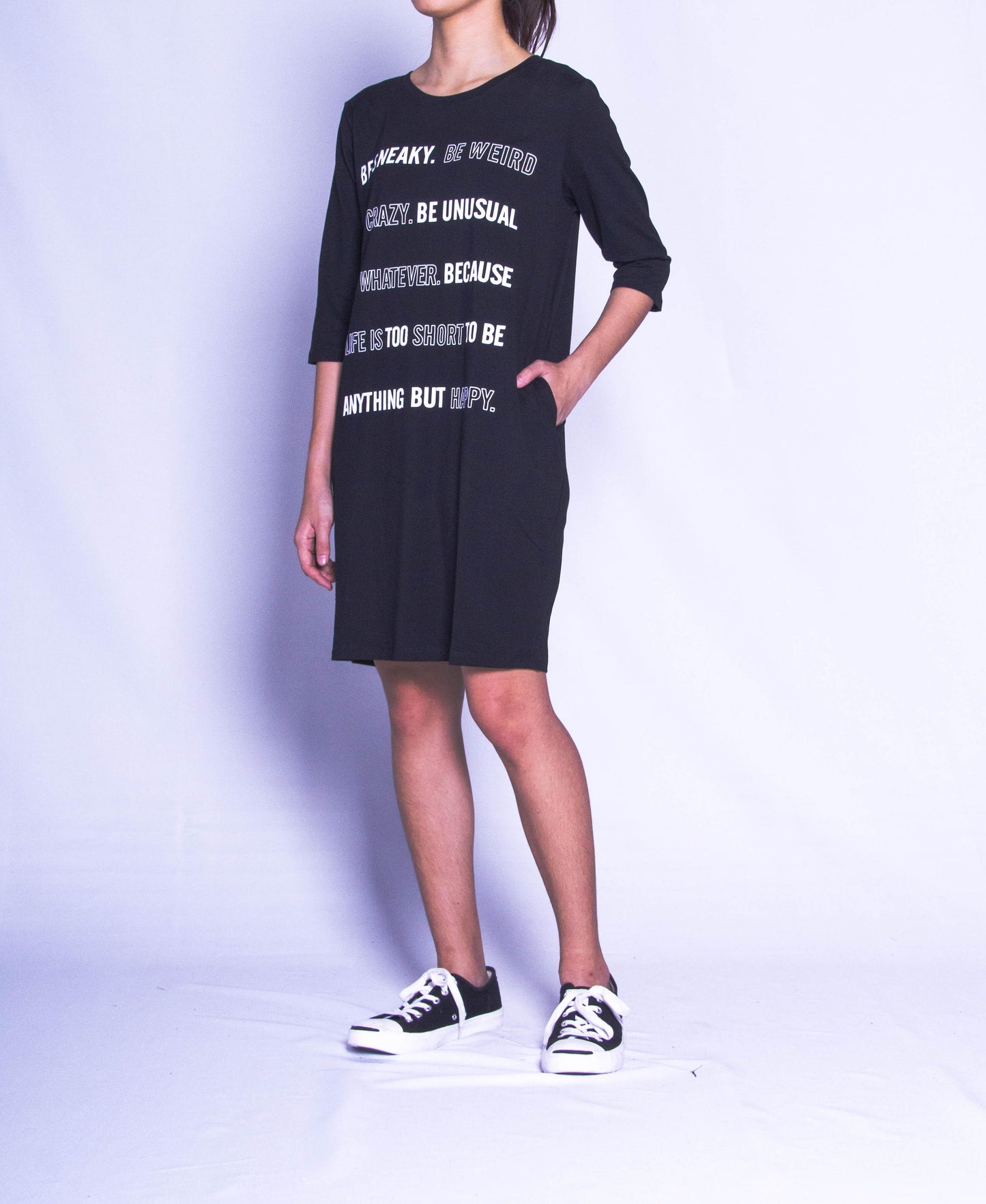 Women T-Shirt Dress - Black - H9W420