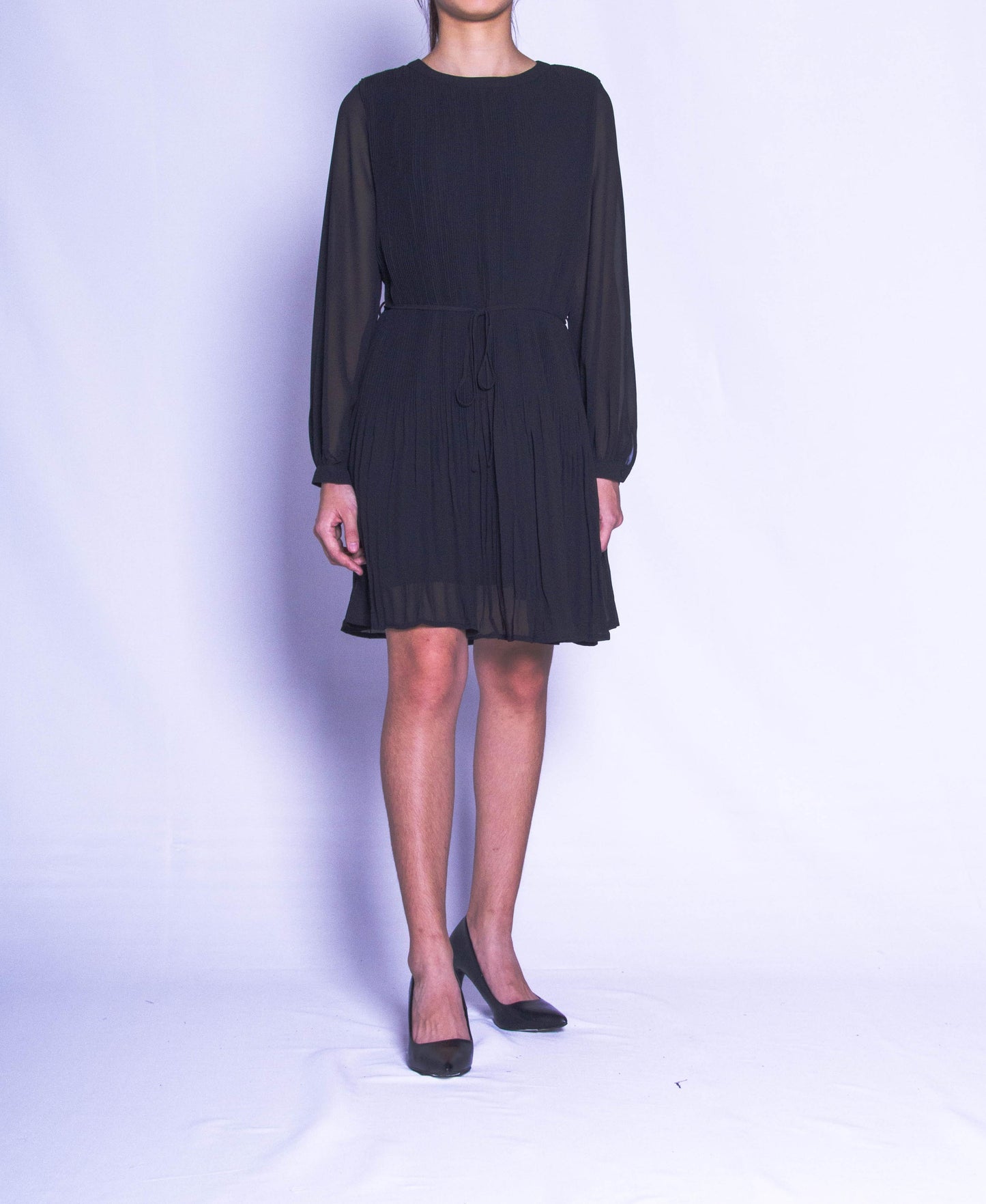 Women Pleated Dress - Black - H9W400