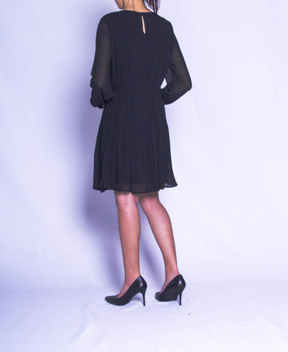 Women Pleated Dress - Black - H9W400