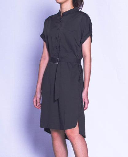 Women Short-Sleeve Dress - Black - H9W242