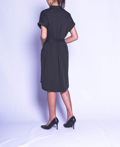 Women Short-Sleeve Dress - Black - H9W242