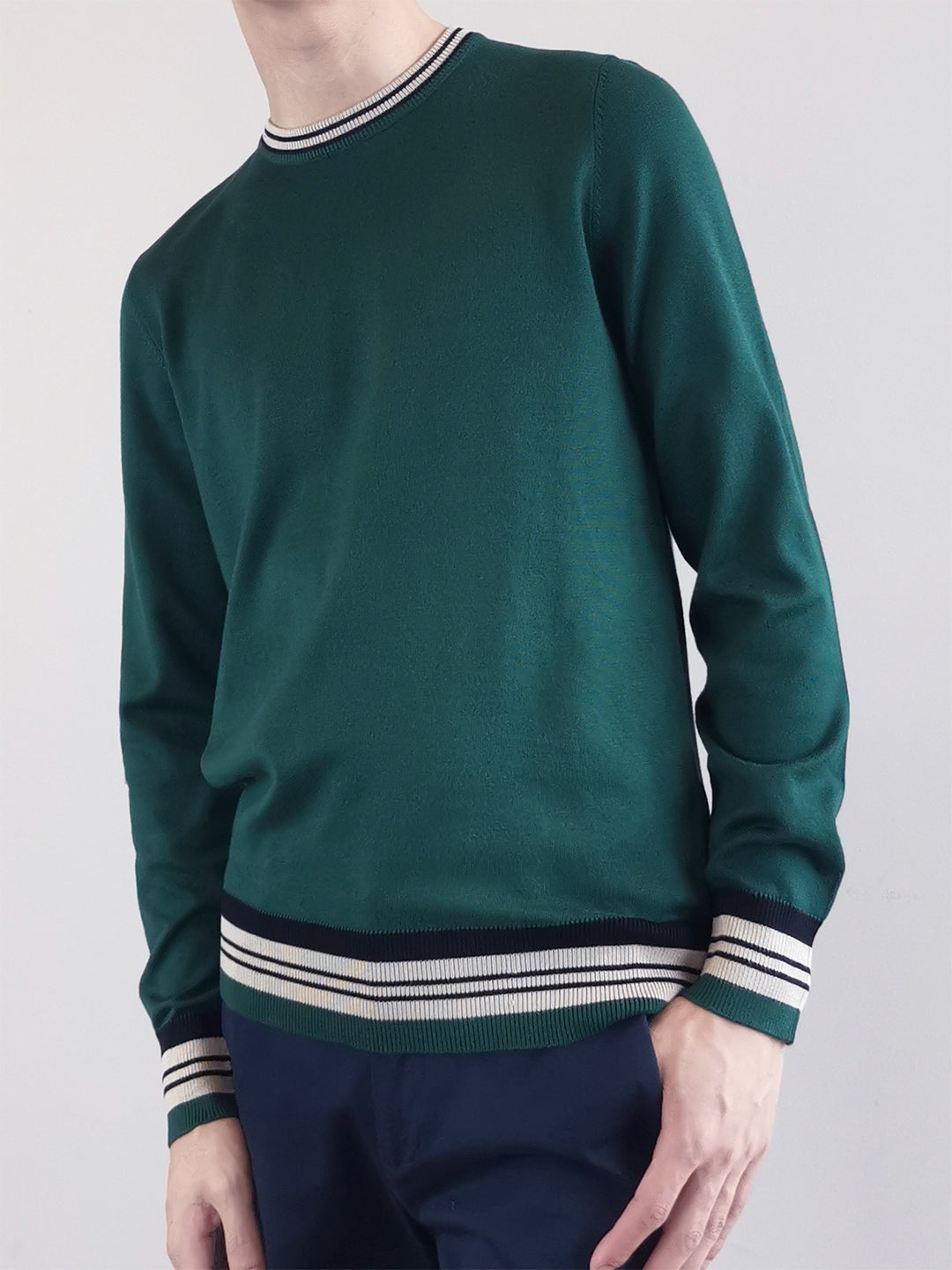 Men Sweater With Contrast Trims - Green - M0M481